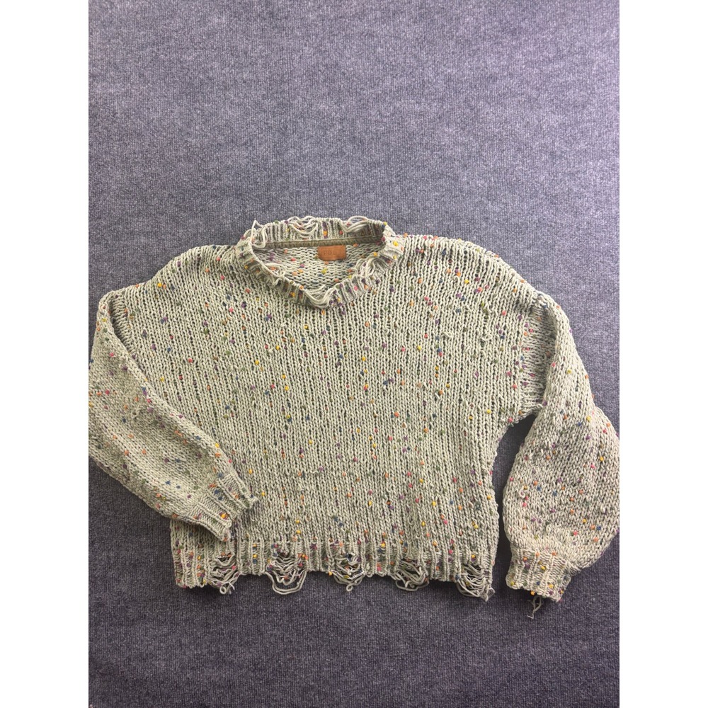 POL Sweater Womens Medium Green Confetti Knit‎ Distressed Boho JST581